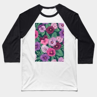 Colorful pansies on dark greenish blue Baseball T-Shirt